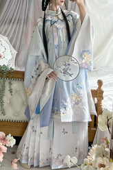 Robe Hanfu douce avec col montant multicolore imprimé et broderie